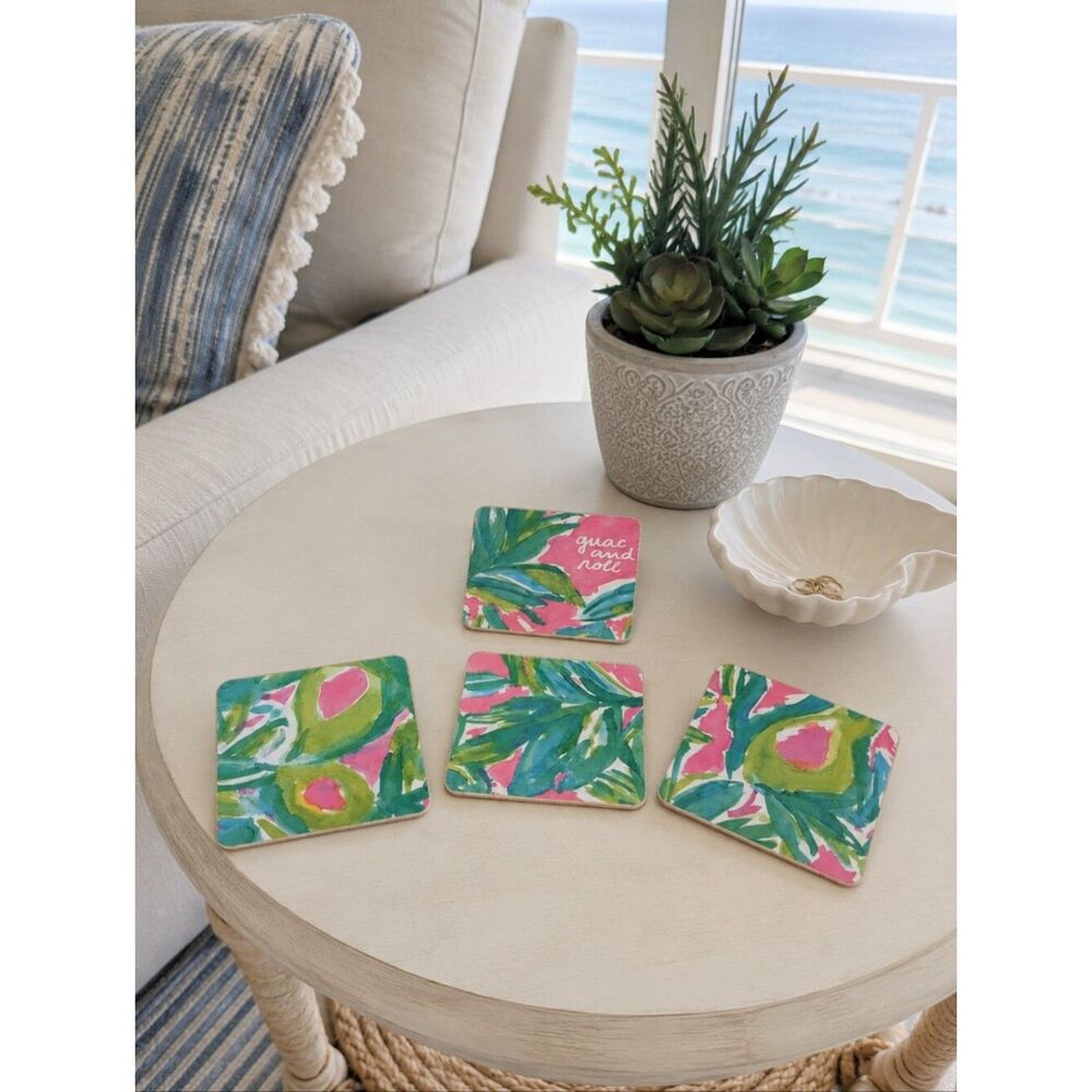 Set Of 4 Handmade Coasters Preppy Coastal Cottage Beachy Entertaining Hostess